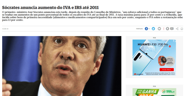 Sócrates anuncia aumento do IVA e IRS até 2011 Política Correio da Manhã